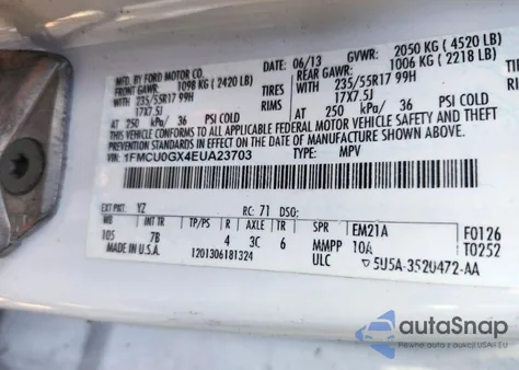 2014 Ford Escape Se from USA, damaged, VIN 1FMCU0GX4EUA23703